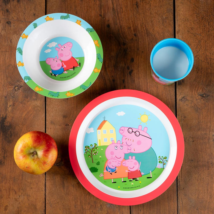 Peppa Wutz Kindergeschirr Set 3-teilig - Frühstücksset mit Teller, Schale und Becher - Kindergeschir