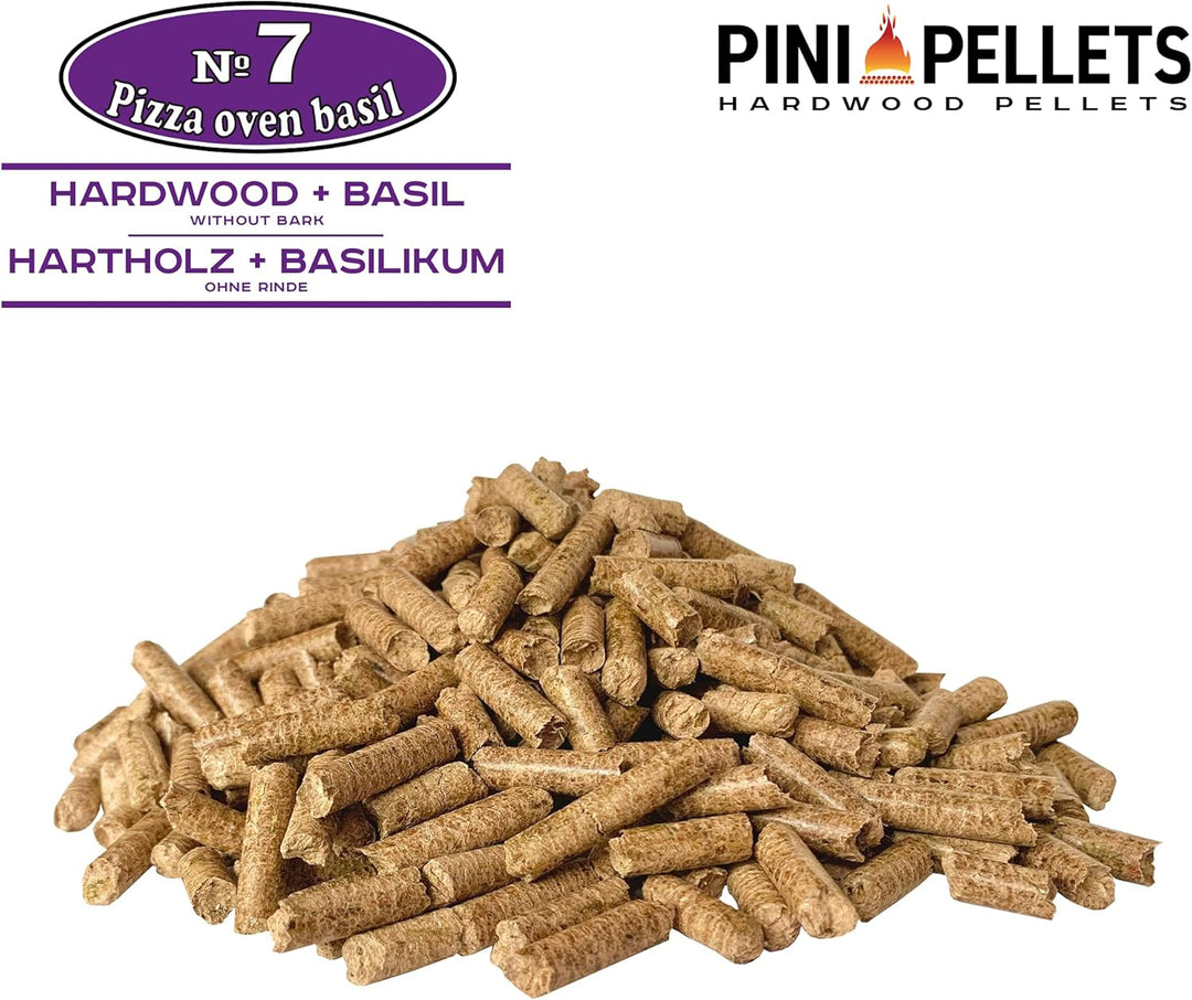 PINI Hartholzpellets № 7 BBQ Pizza Oven Basilikum 10 Kg Grillpellets zum Grillen Räuchern Smoken