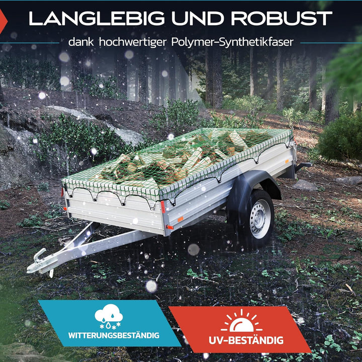 TRIBURG Anhängernetz 1,5x2,7 mit Eckmarkierungen - Anhänger Netz mit Spanngummi zur optimalen Ladung