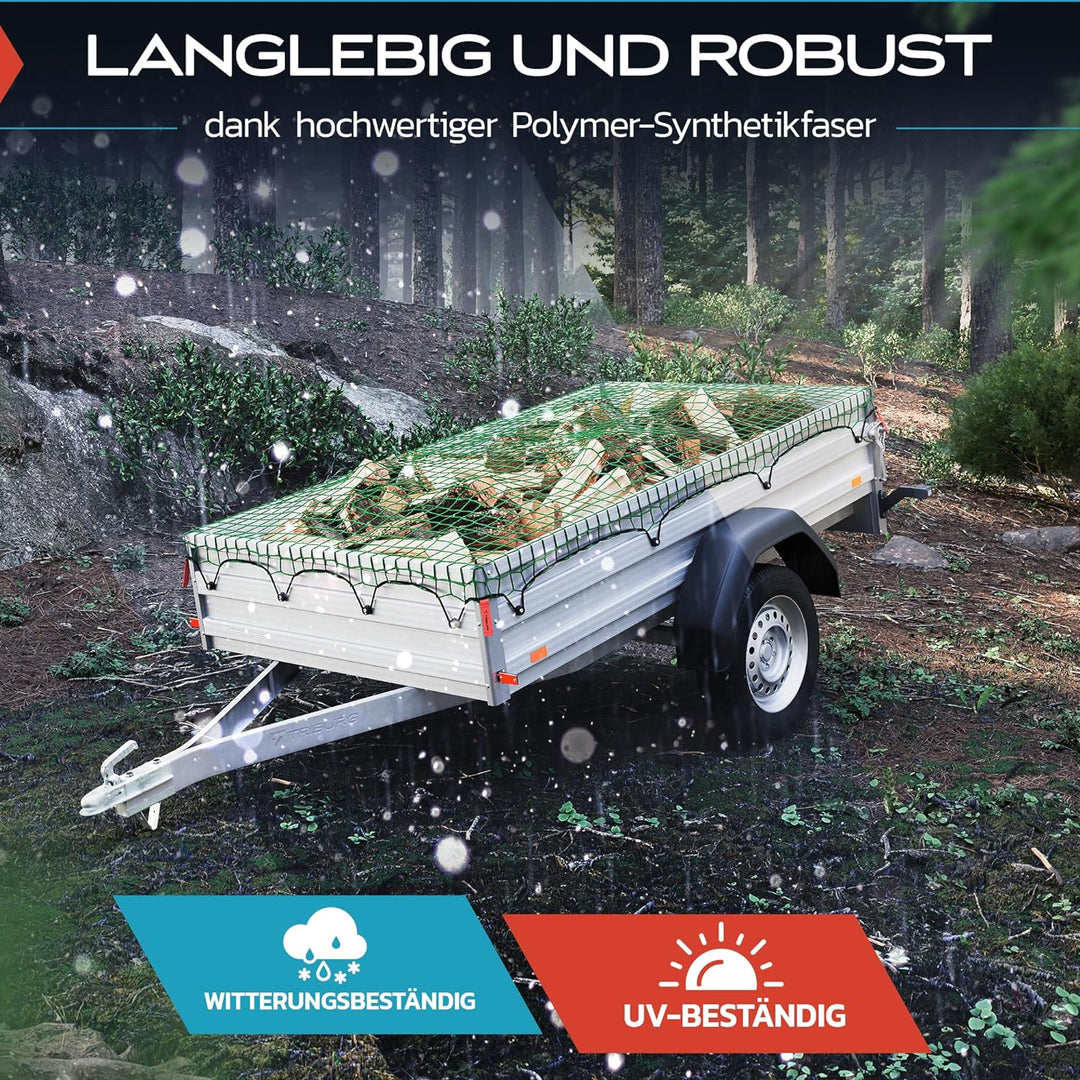 TRIBURG Anhängernetz 2x4 mit Eckmarkierungen - Anhänger Netz mit Spanngummi zur optimalen Ladungssic
