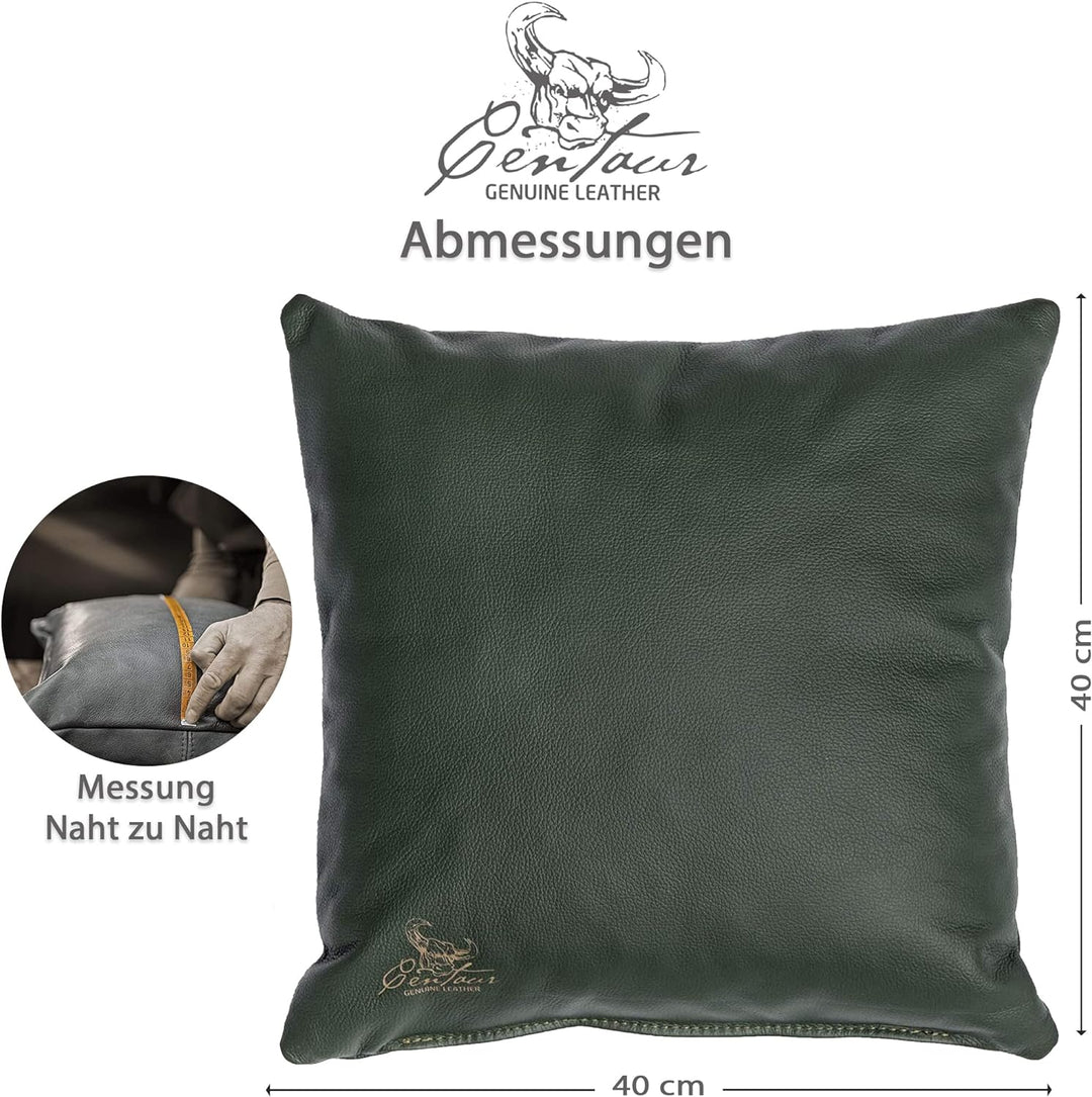 Centaur - Deko Lederkissen 40 x 40 cm für Sofa oder Schlafzimmer flaschengrün - Echt Leder Kissen Ec