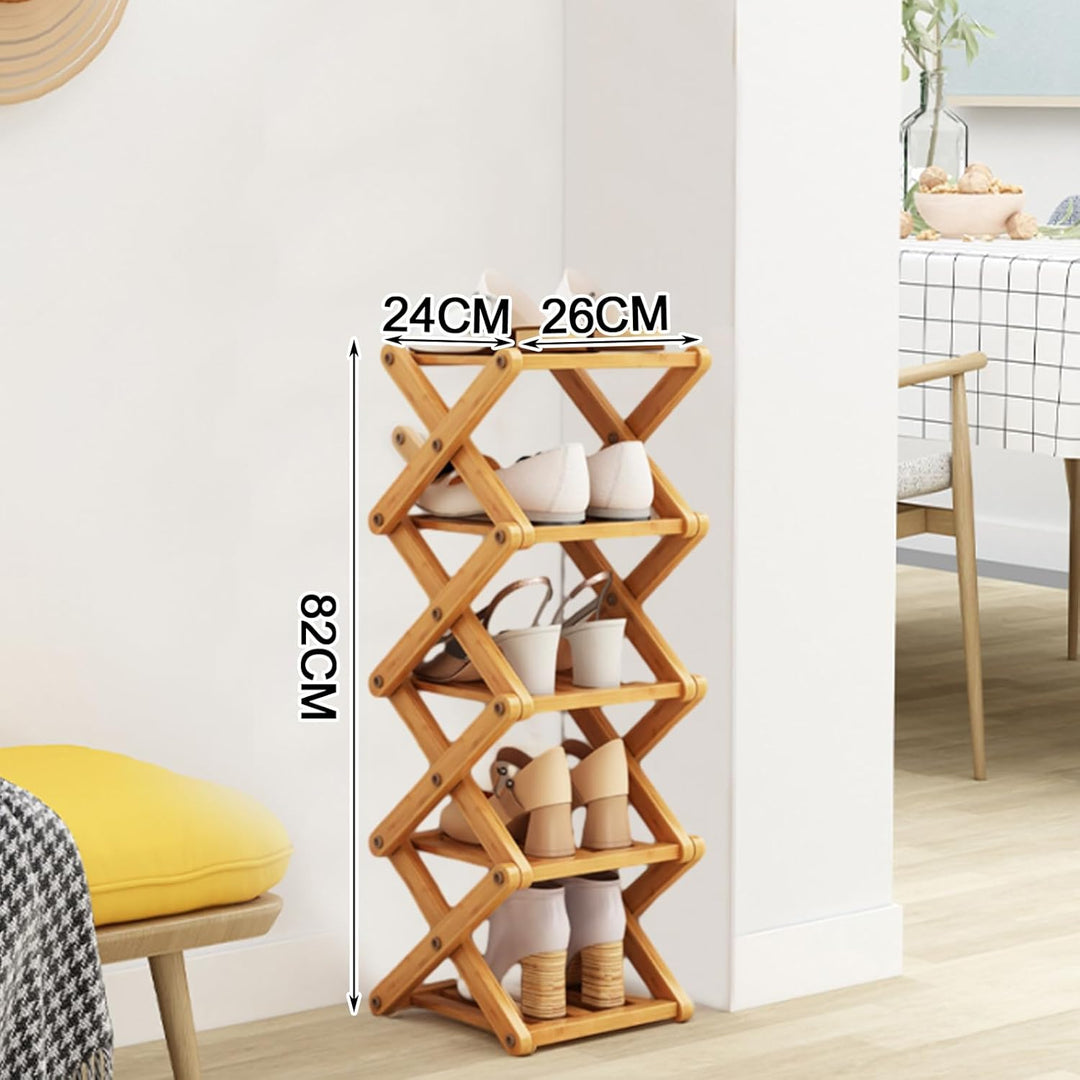 DAJAVE Schuhregal aus Bambus, Schuhregal Schmal Holz, schuhregal mit 5 Ebenen, Vertikales schuhregal