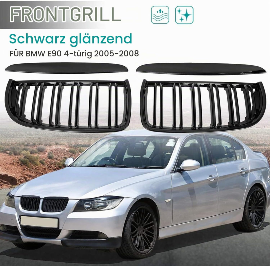 TOPTHAN E90 Kühlergrill Passend für BMW E90 E91 2005 2006 2007 2008 Glanz Kühler Front Doppel Rippen