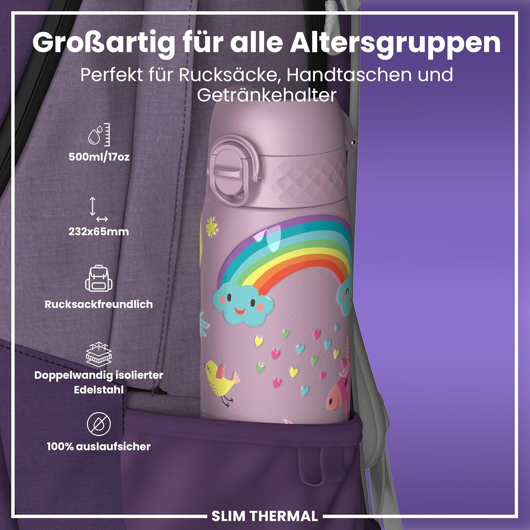 ion8 Vakuumisolierte Edelstahl-Trinkflasche, 500 ml, Auslaufsicher, Einhandöffnung, Sichere Verriege