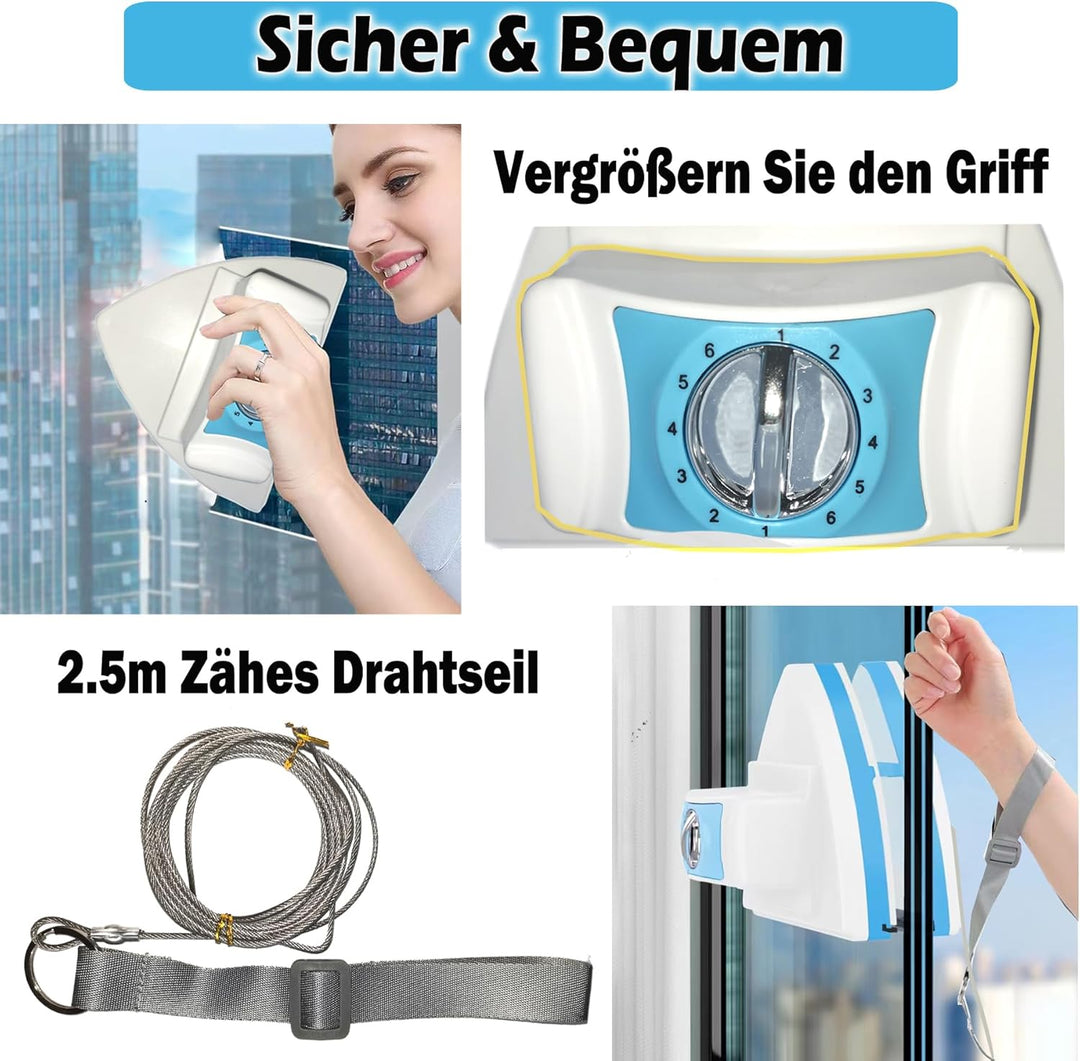 Hooha Magnetische Fensterreiniger mit 6 Gänge Magnetisch Einstellen Fensterputzer,Fensterreiniger Mi