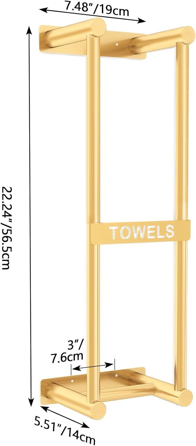 Handtuchregal Badezimmer Wand Handtuchhalter Golden 56cm Gästehandtuchhalter Wandmontage 3X Grosse G