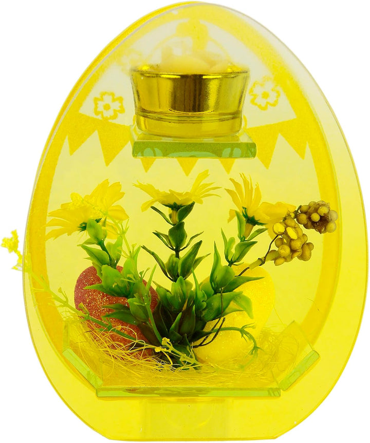 Dekorierter Teelichthalter mit Oster-Eier Kunstblumen Glaseinsatz Kerzenhalter Kerzenleuchter Teelic