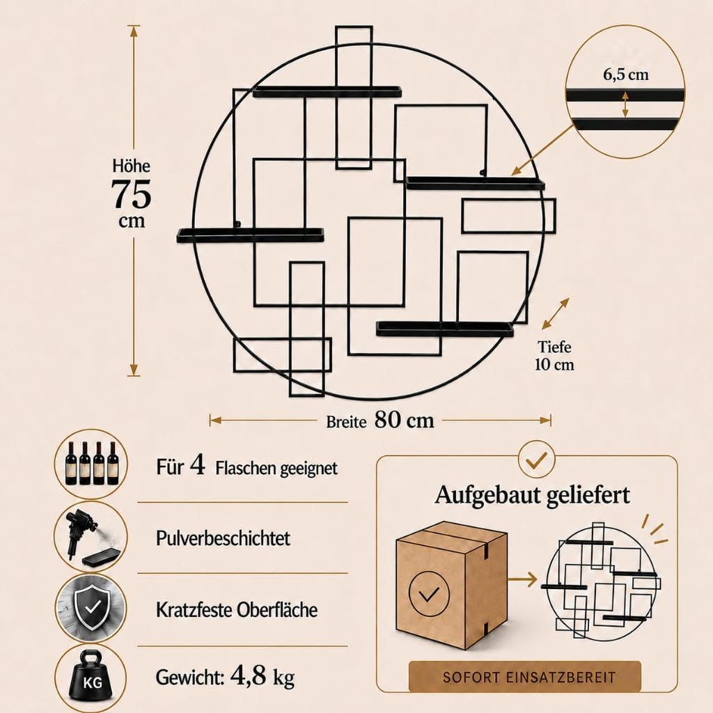 DanDiBo Weinregal Metall Schwarz Wand Pi4 Flaschenständer Flaschenregal 80 cm Flaschenhalter Wandreg