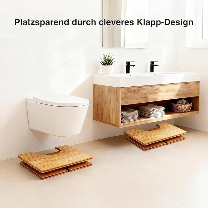 Zedelmaier Klappbarer Toilettenhocker aus Bambus, 21,5cm hoch – Ergonomischer WC-Hocker für 35° Körp