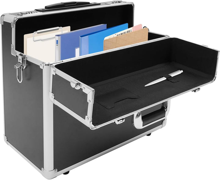 SHZICMY Pilotenkoffer, Aluminium Alukoffer mit Rollen, Businesstrolley mit Laptopfach und Teleskopgr