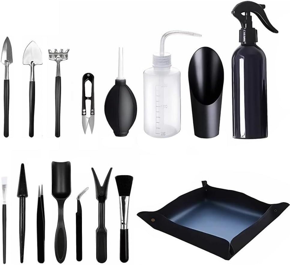 Bonsai Werkzeug Set 16 Stück mit wasserdichte Umtopfmatte, Bonsai Starter Kit, Bonsai Set Starter Ki