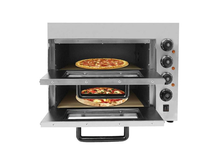 Doppelstock Pizzaofen aus Edelstahl, 3000W Pizzaofen, Elektrisch Pizzabackofen, Mehrzweck-Pizzamaker