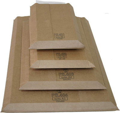 Premium Versandtaschen aus Mikro-Wellpappe Karton DIN A3 490x330mm bis 50mm Füllhöhe (PS.404) (400),