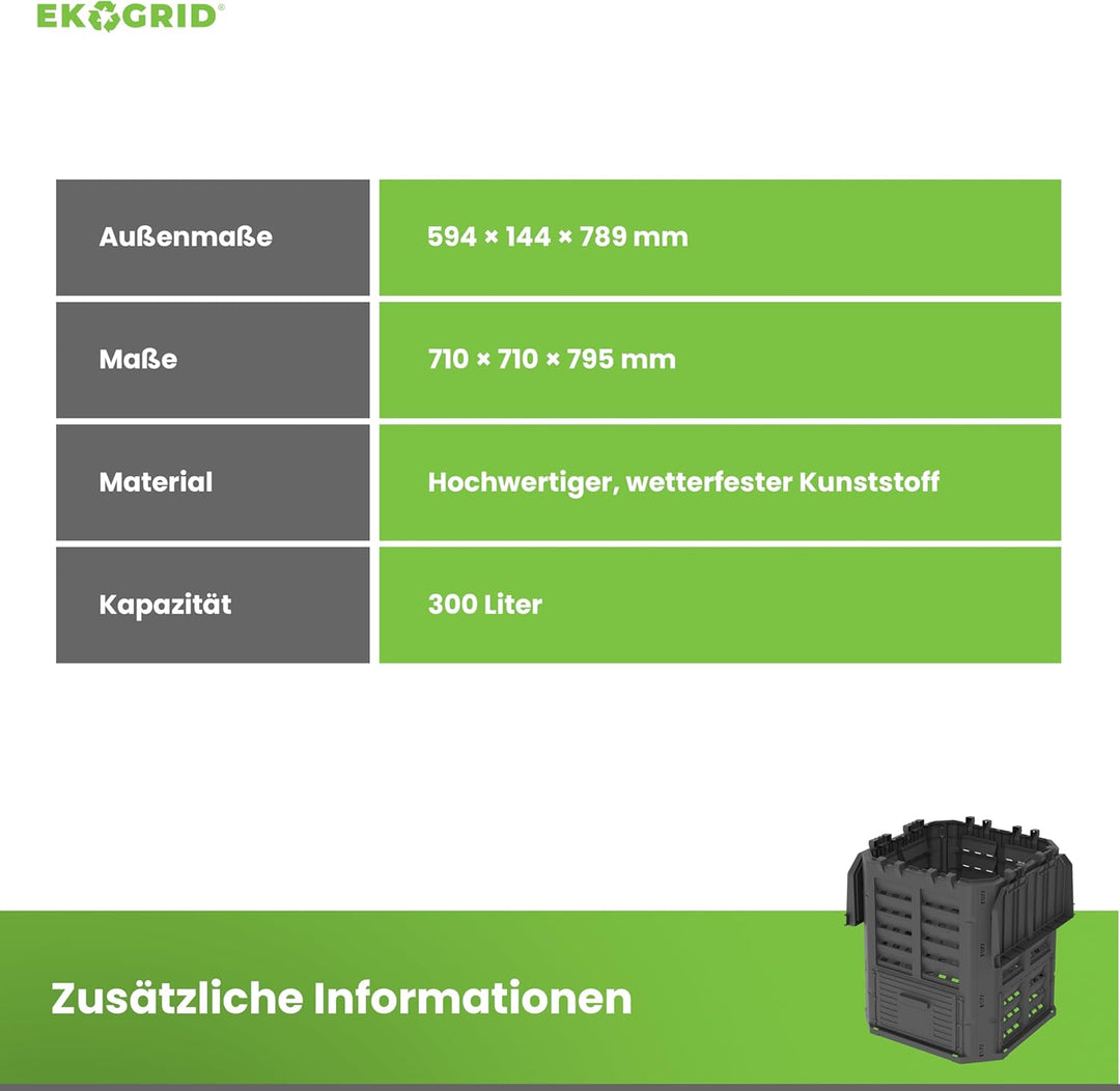 Komposter Garten - 300 L - Gartenkomposter mit Tröpfchenbewässerung und Belüftung - Schwarz, 300 L