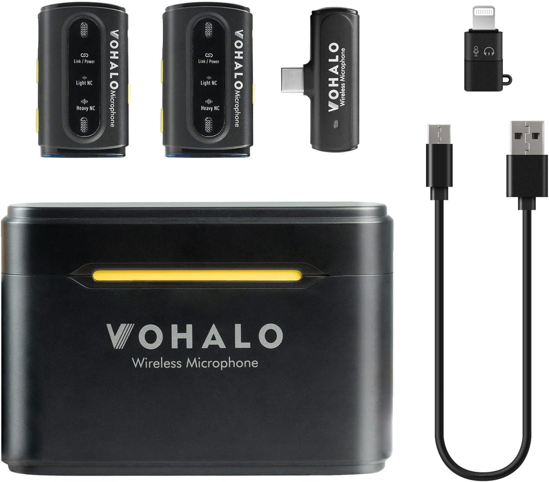 VOHALO Wireless Lavalier Mikrofon für iPhone iPad Android mit Ladekoffer 2.4G Dual 30 Stunden Spielz