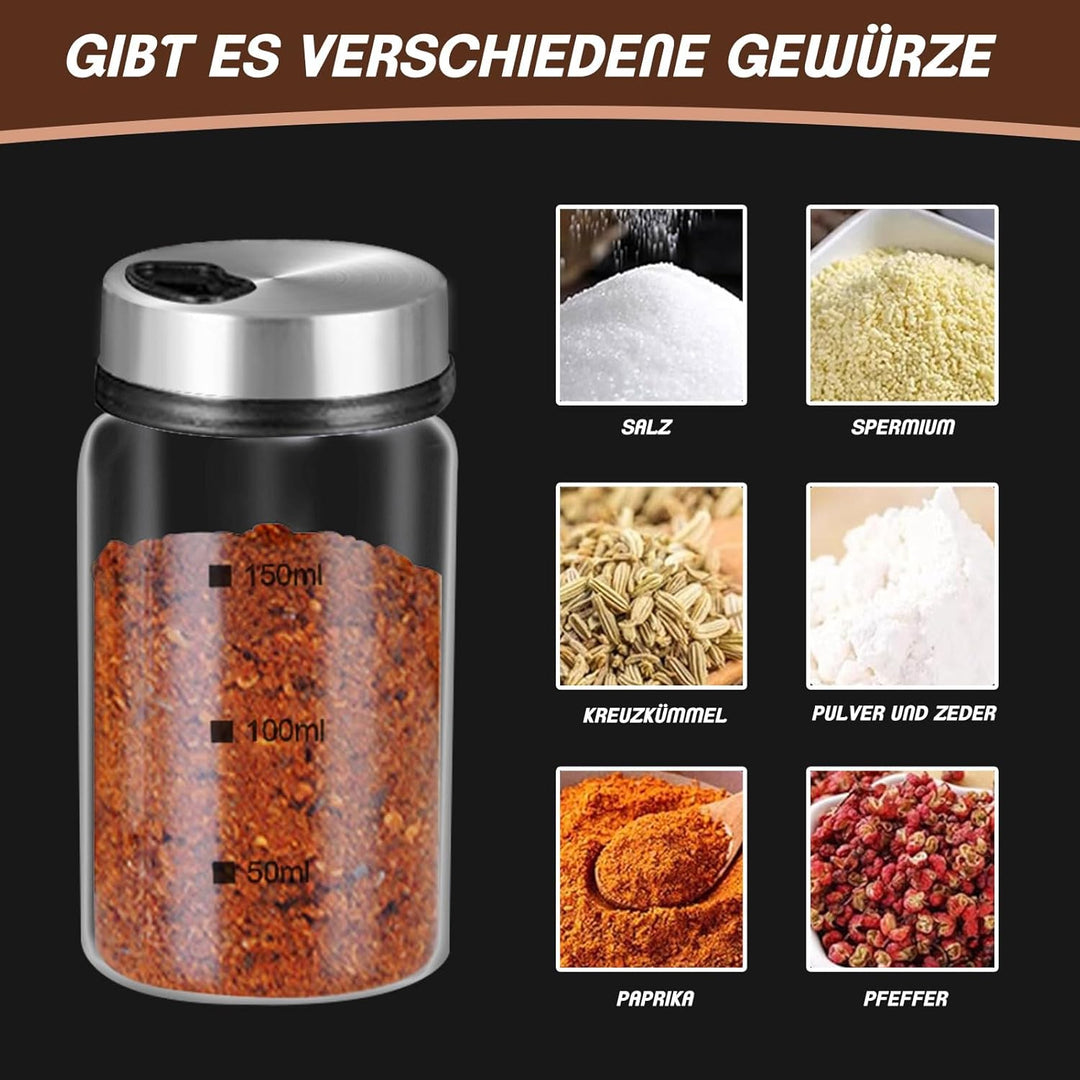 4 Stück Gewürzgläser mit Drehdeckel - 150ml Borosilikatglas Gewürzstreuer mit 4 Gewürzlöchern, Prakt