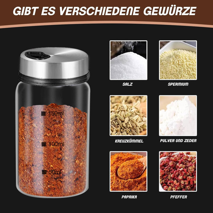 4 Stück Gewürzgläser mit Drehdeckel - 150ml Borosilikatglas Gewürzstreuer mit 4 Gewürzlöchern, Prakt