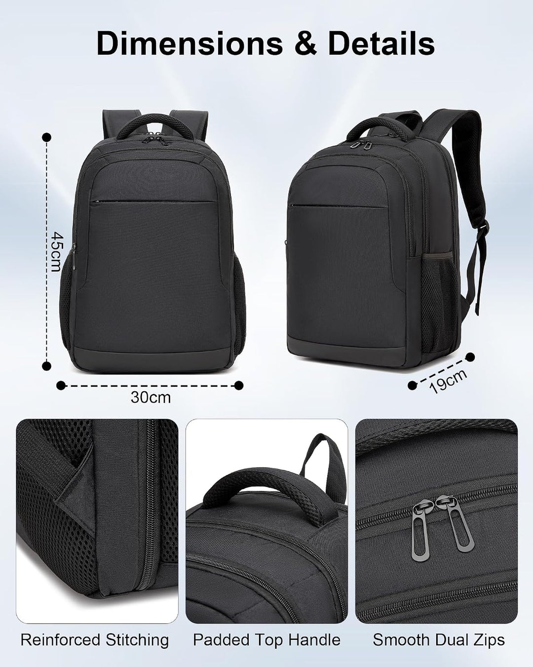 Rucksack Herren Arbeit, 15,6 Zoll Business Laptop Rucksack Damen, Schwarz | Arbeitsrucksack mit voll