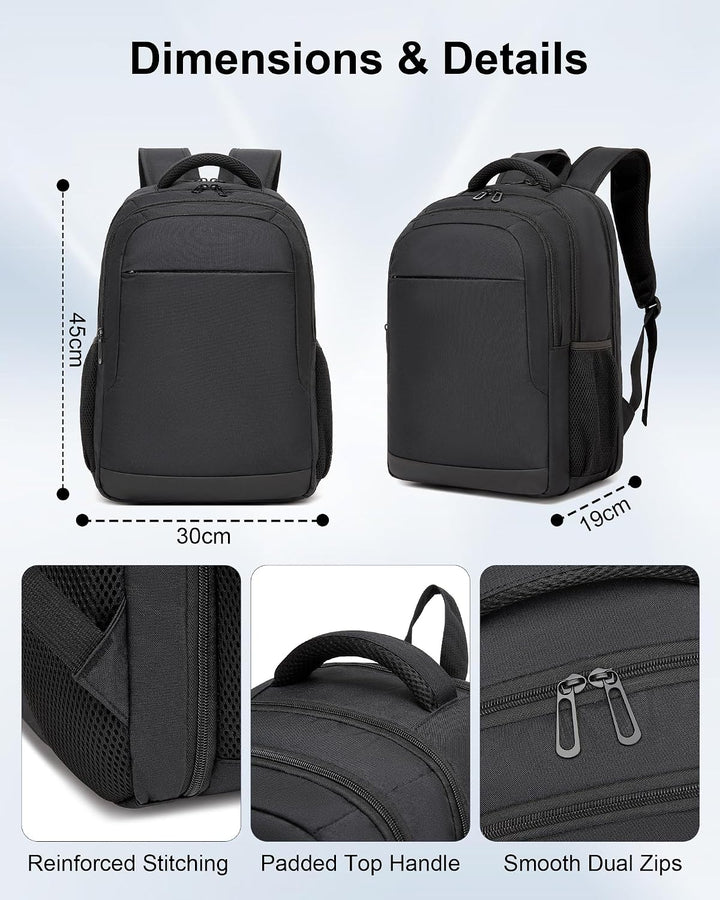 Rucksack Herren Arbeit, 15,6 Zoll Business Laptop Rucksack Damen, Schwarz | Arbeitsrucksack mit voll
