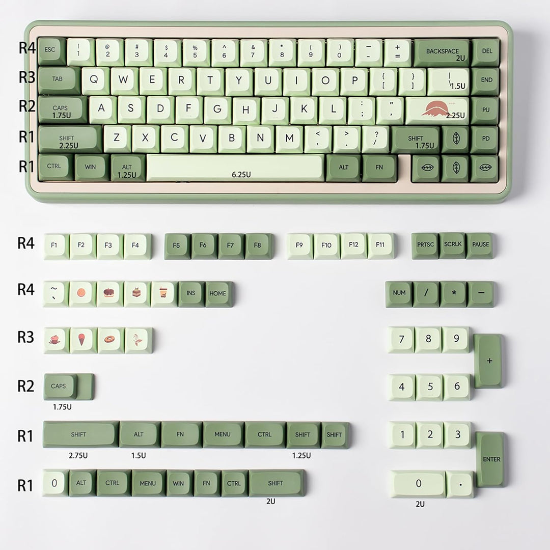 Matcha Keycaps 124 Tasten XDA Profil PBT Tastenkappen Set Fit für 60% 65% 95% Mechanische Tastatur C
