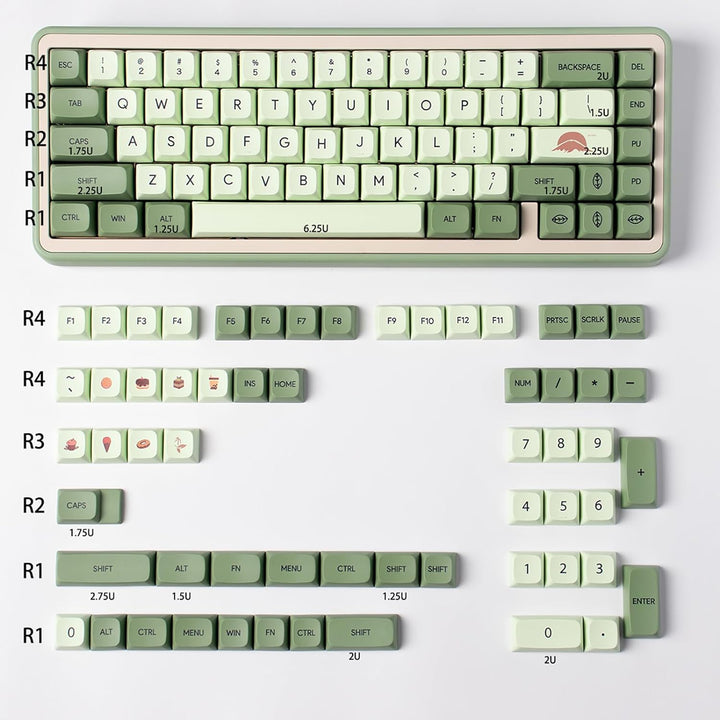 Matcha Keycaps 124 Tasten XDA Profil PBT Tastenkappen Set Fit für 60% 65% 95% Mechanische Tastatur C