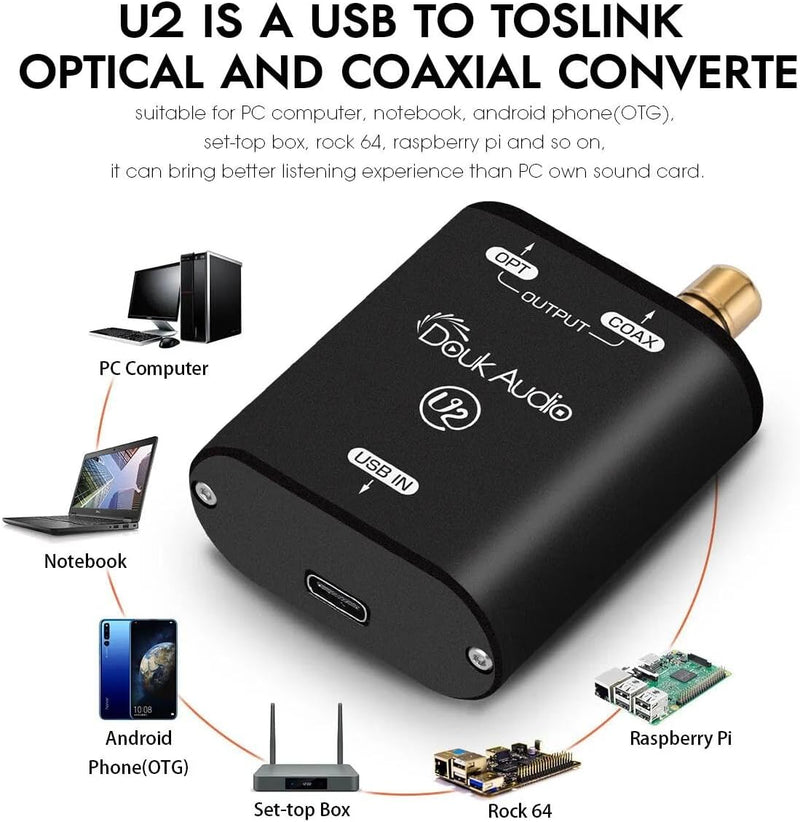 Douk Audio U2 USB Konverter XMOS XU208 Digitale Schnittstelle TOSLINK Koaxial DOP SPDIF Adapter DSD6