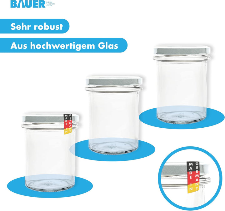 flaschenbauer.de BAUER 24er Set Sturzgläser 214 ml inkl. weisse Twist Off Deckel TO66 zum Einmachen