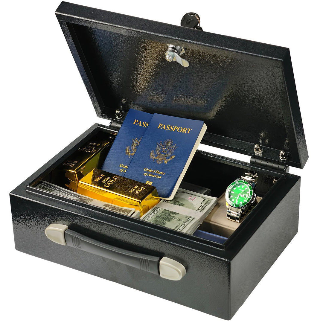 Tragbarer Safe Tresor Abschliessbare Box, Tragegriff Tresor für Zuhause, 33 x 22 x 12CM, Schwarz 9L,