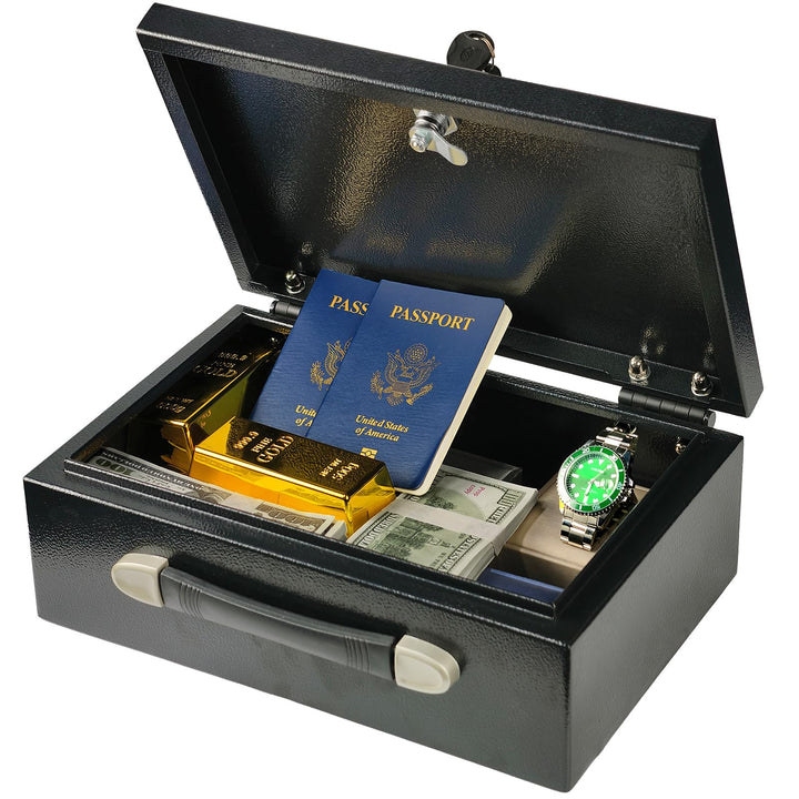 Tragbarer Safe Tresor Abschliessbare Box, Tragegriff Tresor für Zuhause, 33 x 22 x 12CM, Schwarz 9L,