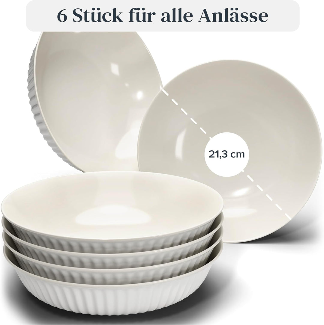 Suppenteller 6er Set Hygge Serie - Premium Steingut, Kratzfest, Für Spülmaschine, Mikrowelle - Styli