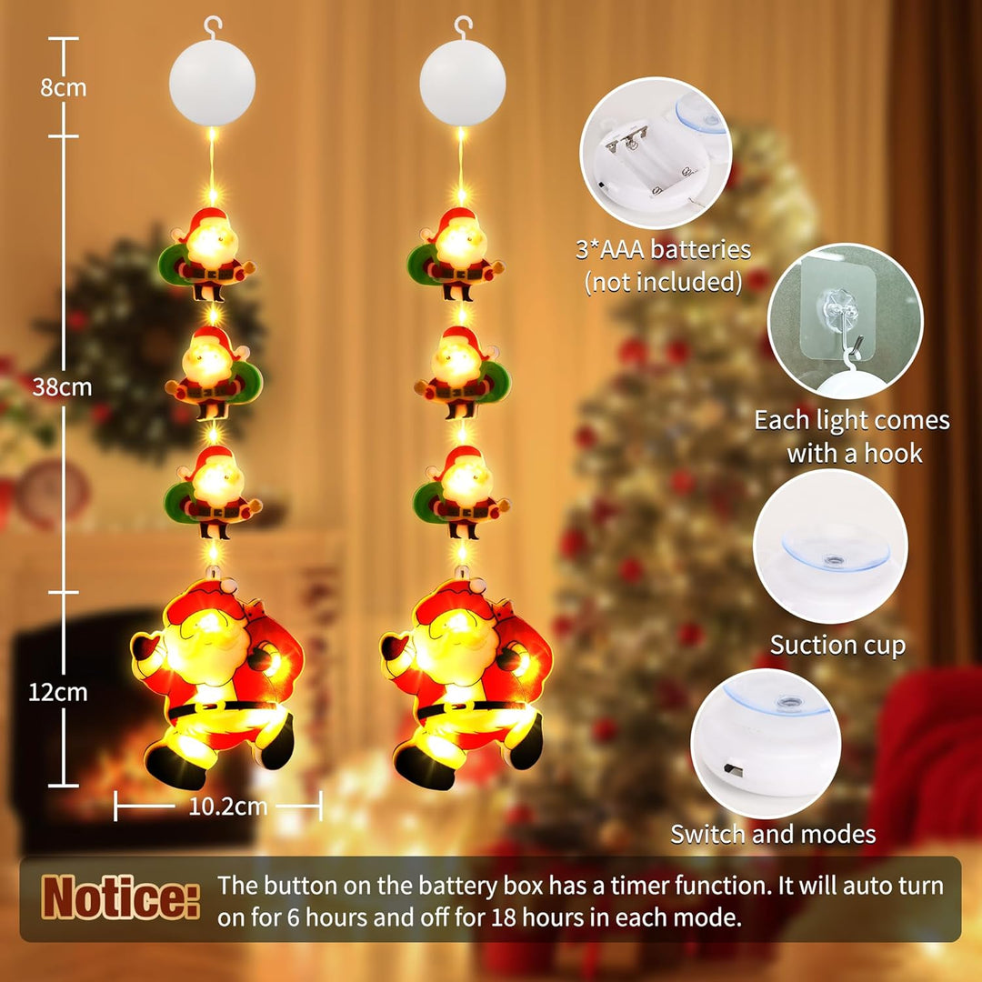 BrizLabs Weihnachtsdeko Fenster Lichter, 2 Stück LED Innen Fensterlichter Batterie Weihnachtsmann Hä