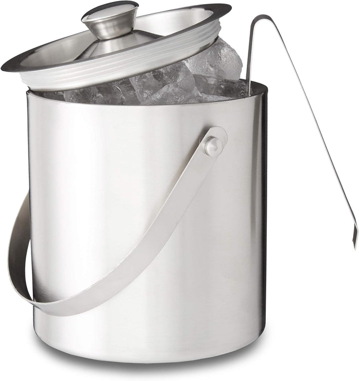 Relaxdays Eisbehälter rund mit Deckel, Eiszange, Eiswürfel-Kühler für Bar, Party, 1,5 Liter, HBT: 17
