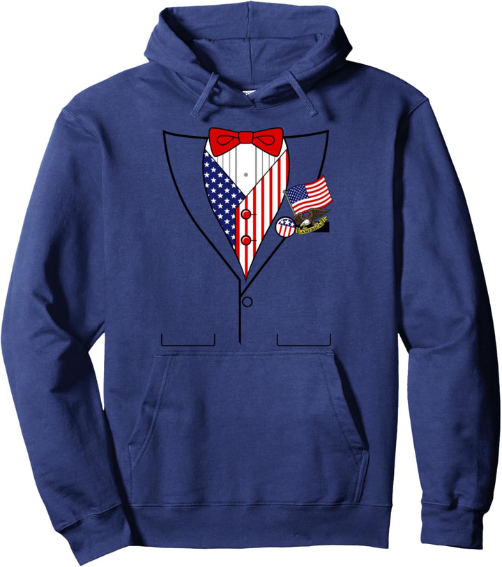 American Flag Patriotic Pins Tux Costume Pullover Hoodie