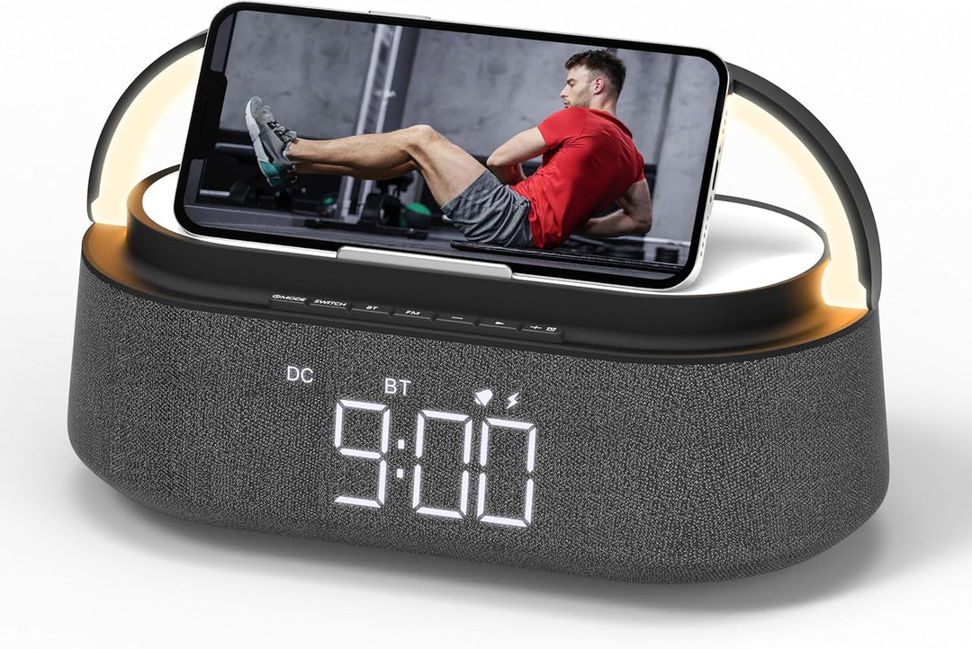 COLSUR Radiowecker Digital mit Wireless Charger, Bluetooth Lautsprecher mit USB-Ladegerät, Smart Wec
