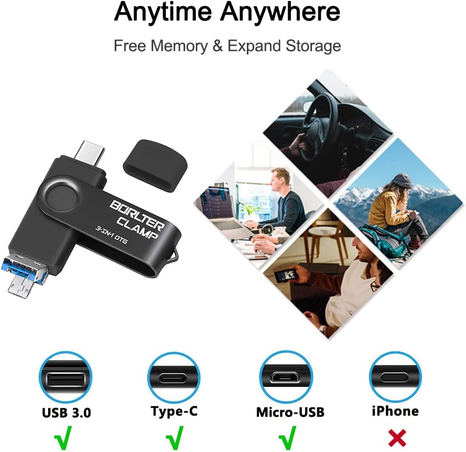 64 GB USB 3.0 Flash-Laufwerk 3 in 1 Foto-Stick für Android-Handys, BORLTER CLAMP OTG Speicherstick m