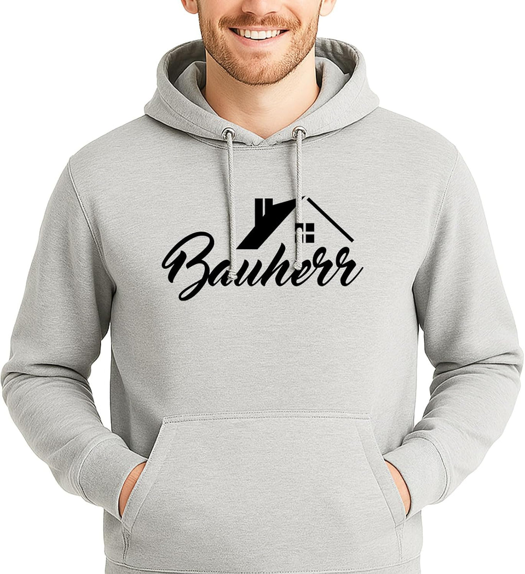 huuraa Unisex Hoodie Bauherr Schriftzug Pullover Vegan Grösse S-3XL mit Motiv für Hausbesitzer Gesch