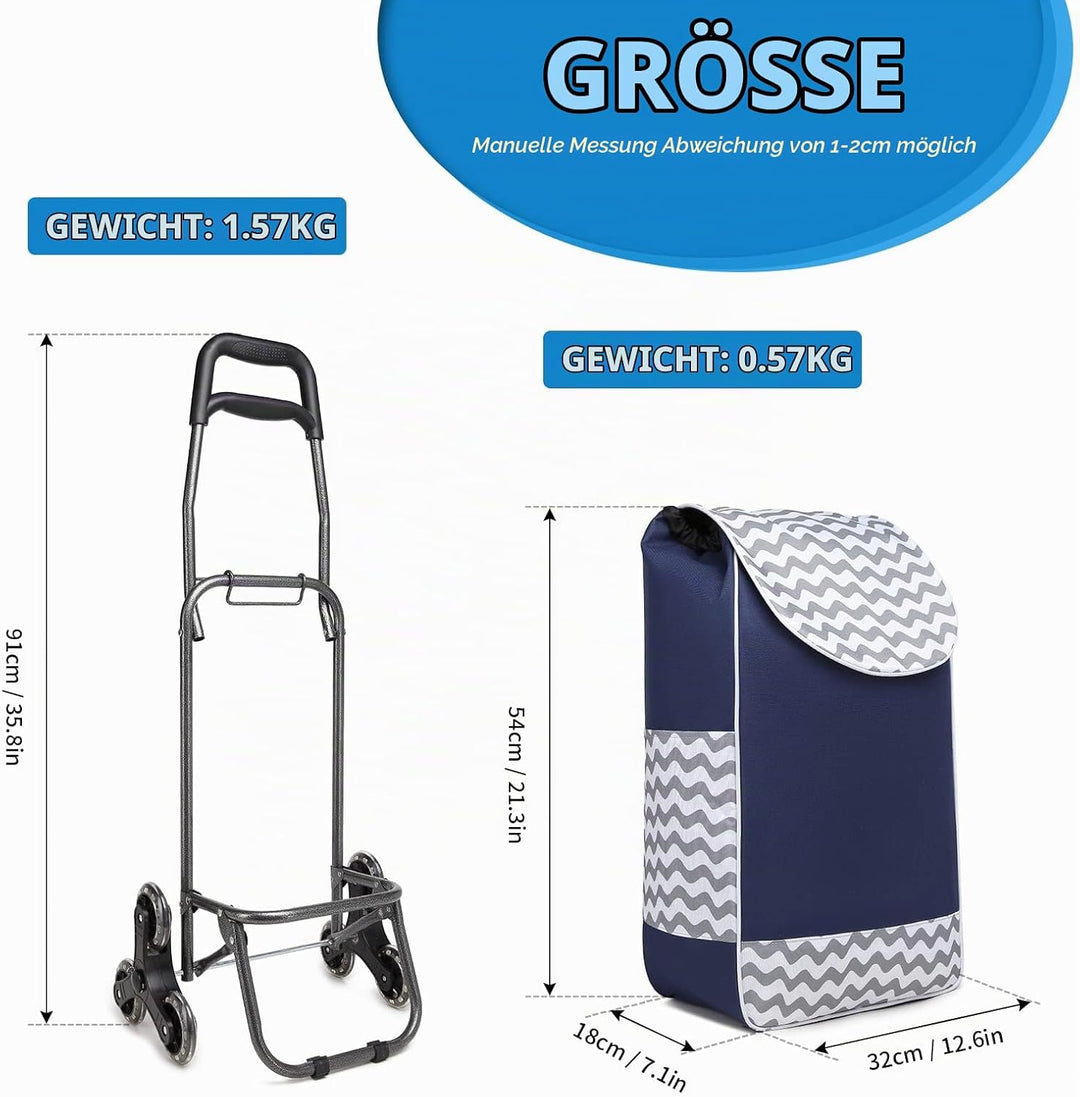 Kono Einkaufstrolley Klappbar Einkaufswagen Stabiler 2 in 1 Multifunktional Treppensteigwagen mit 3