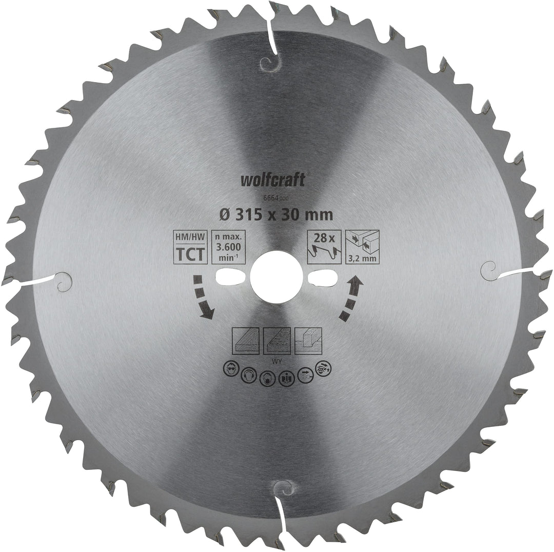 wolfcraft Tischkreissägeblätter Serie grün I 6664000 I Schnelle, mittelgrobe Schnitte ø315mm, ø315mm