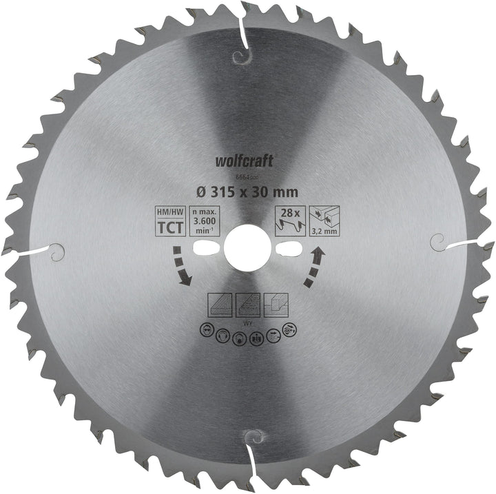 wolfcraft Tischkreissägeblätter Serie grün I 6664000 I Schnelle, mittelgrobe Schnitte ø315mm, ø315mm