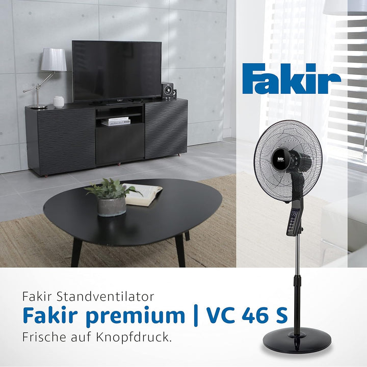 Fakir premium VC 46 S – Höhenverstellbarer leiser Standventilator mit Fernbedienung & 3 Leistungsstu