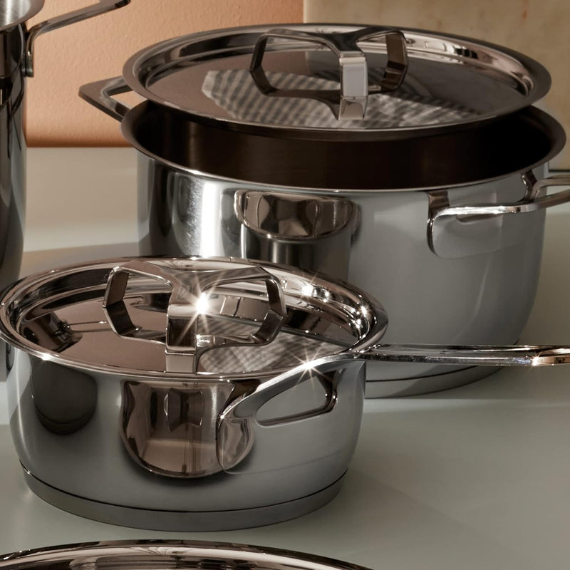 Alessi "POTS&PANS" Kasserolle mit zwei Griffen aus Edelstahl Silber 3.5 x 31 x 34 cm, Silber 3.5 x 3