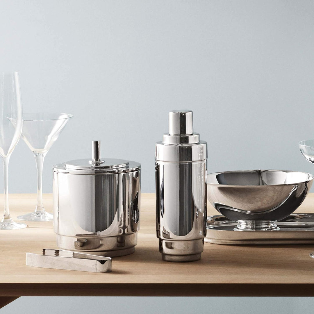 Georg Jensen Manhattan Ice Eimer und Zange, SS, 1,5l, Edelstahl, silber, 14,6 x 14,6 x 18,1 cm, Silb
