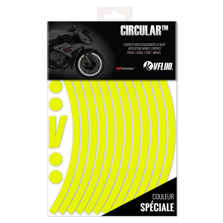 VFLUO - Kit Reflektierende Felgenrandaufkleber Motorrad, Aufkleber für 1 Rad 3M™-Technologie™, 360°-