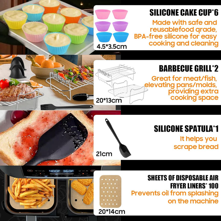 18 Stück Heissluftfritteuse Zubehör | Airfryer Zubehör für Ninja Foodi Flexdrawer 10,4 L Heissluftfr
