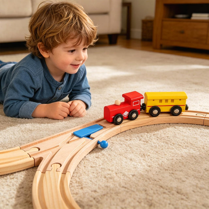 ibasenice Holzeisenbahn Schienen 2 Stück Mit Gebogenen Weichen Für Kreatives Kinder Spiel Und Intera