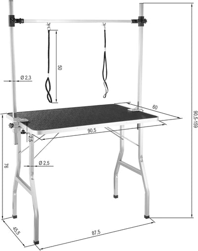 TecTake 402893 Trimmtisch für Hunde/Katzen mit höhenverstellbarem Galgen und 2 Schlingen, Klappbar,