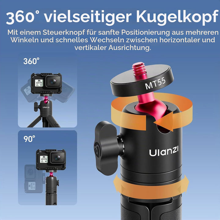 ULANZI MT55 SnapGo Mini Stativ &amp; Selfie Stick, 4-in-1: Mantis/Rucksackgurt/Selfie/Stativ, 360° Kugel