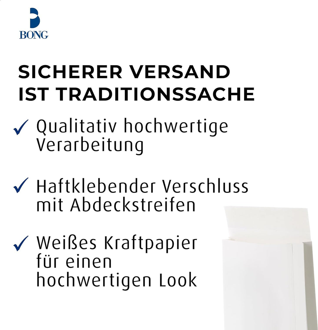 Bong Faltentasche C4 (200 Stück), haftklebende Faltentaschen mit Klotzboden und Seitenfalte, Versand