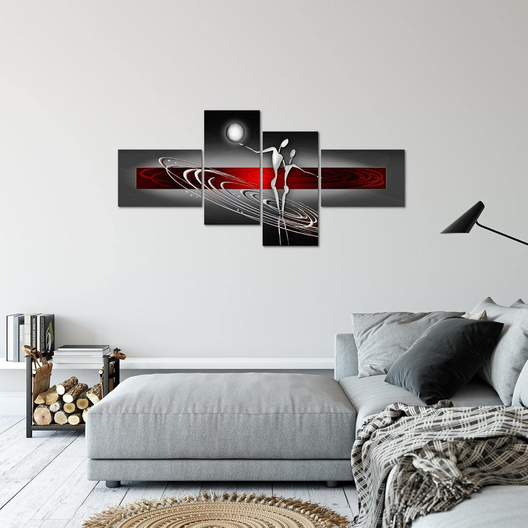 Runa Art Wandbilder Set XXL Abstrakt Figuren Wohnzimmer Schlafzimmer Rot Grau 4 Teilig - Made in Ger