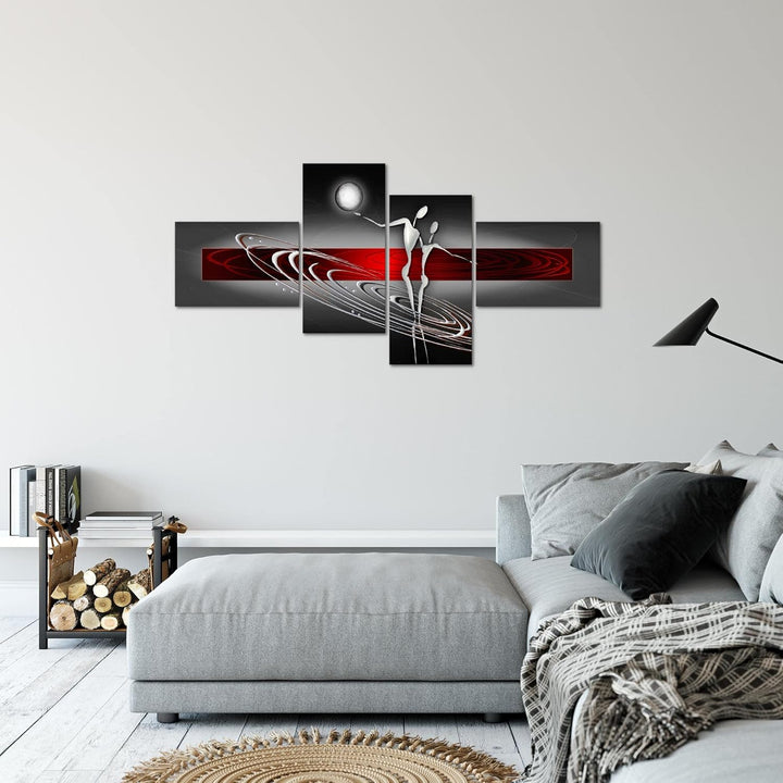 Runa Art Wandbilder Set XXL Abstrakt Figuren Wohnzimmer Schlafzimmer Rot Grau 4 Teilig - Made in Ger